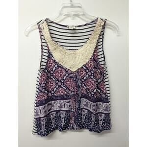 Tiny Anthropologie Santa Clara Lace Embroidered Mixed Print Tank Top Shirt XXSP
